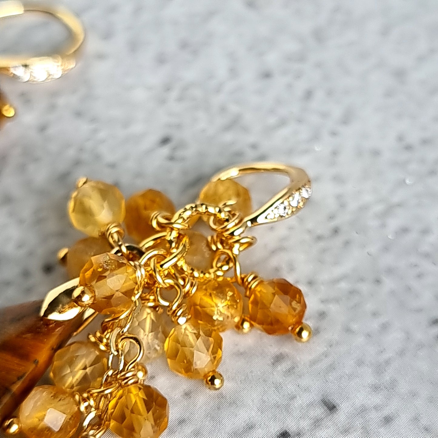 Tiger Eye with Clusters of Citrine Gemstone Earrings