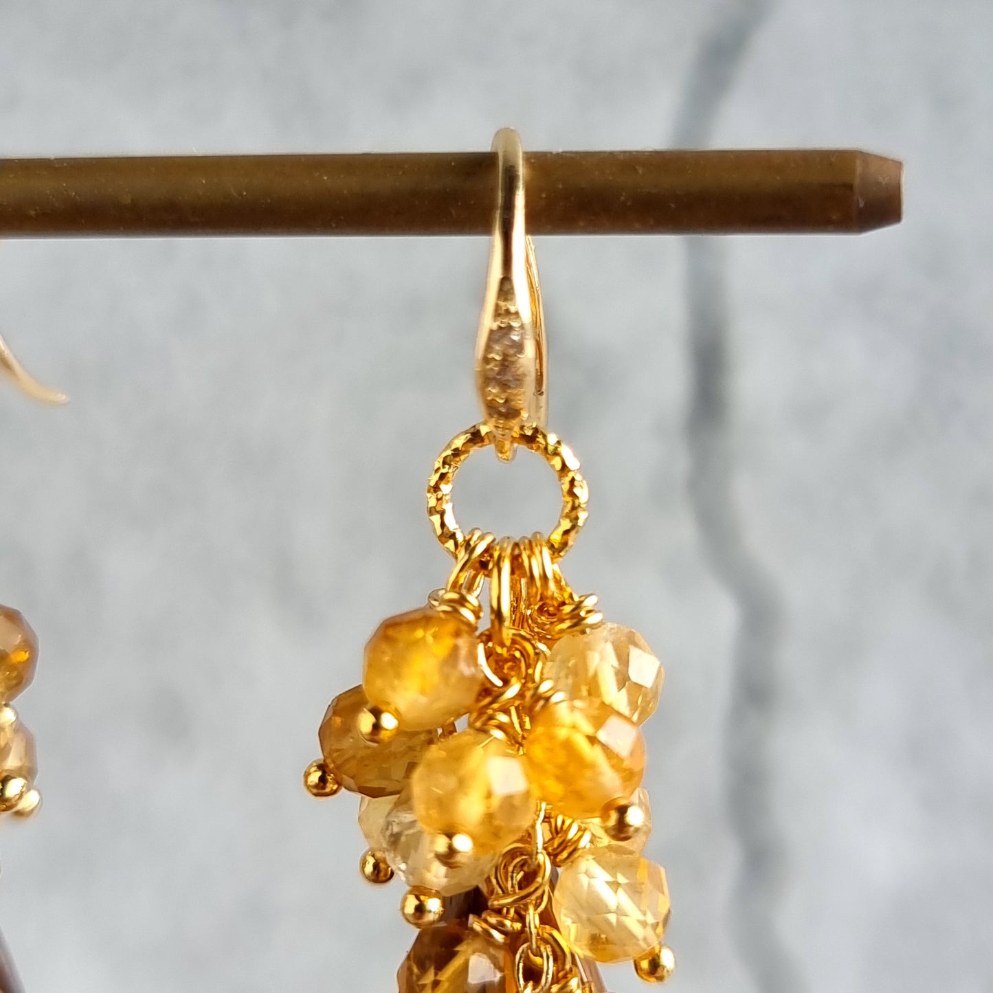 Tiger Eye with Clusters of Citrine Gemstone Earrings