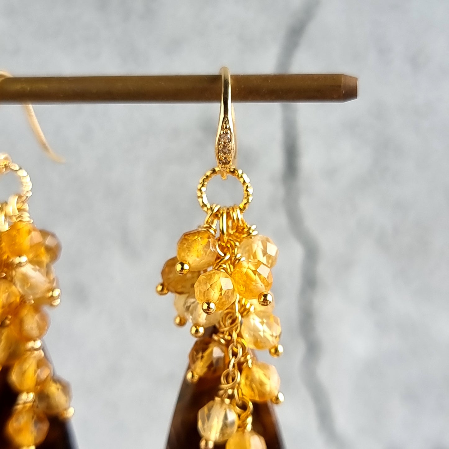 Tiger Eye with Clusters of Citrine Gemstone Earrings