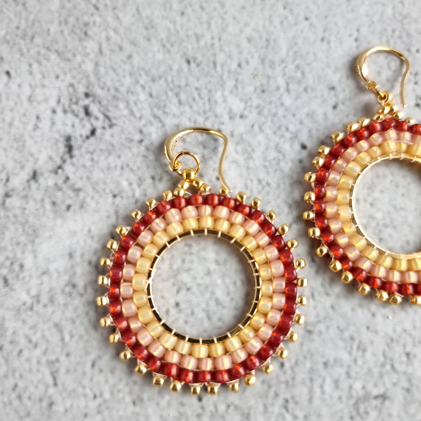 Circular Brick stitch Ombre - Hoop Earrings (Seed Bead) - Red