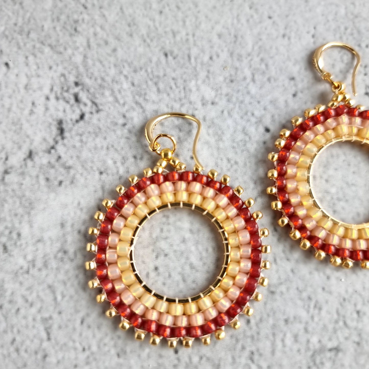 Circular Brick stitch Ombre - Hoop Earrings (Seed Bead) - Red