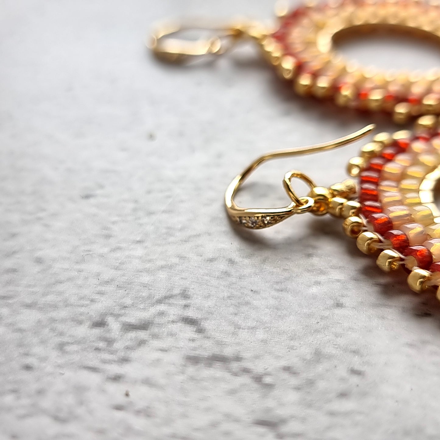 Circular Brick stitch Ombre - Hoop Earrings (Seed Bead) - Red