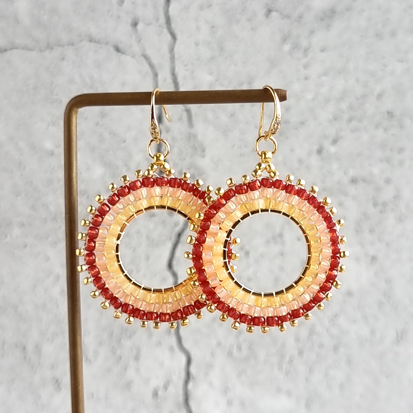 Circular Brick stitch Ombre - Hoop Earrings (Seed Bead) - Red