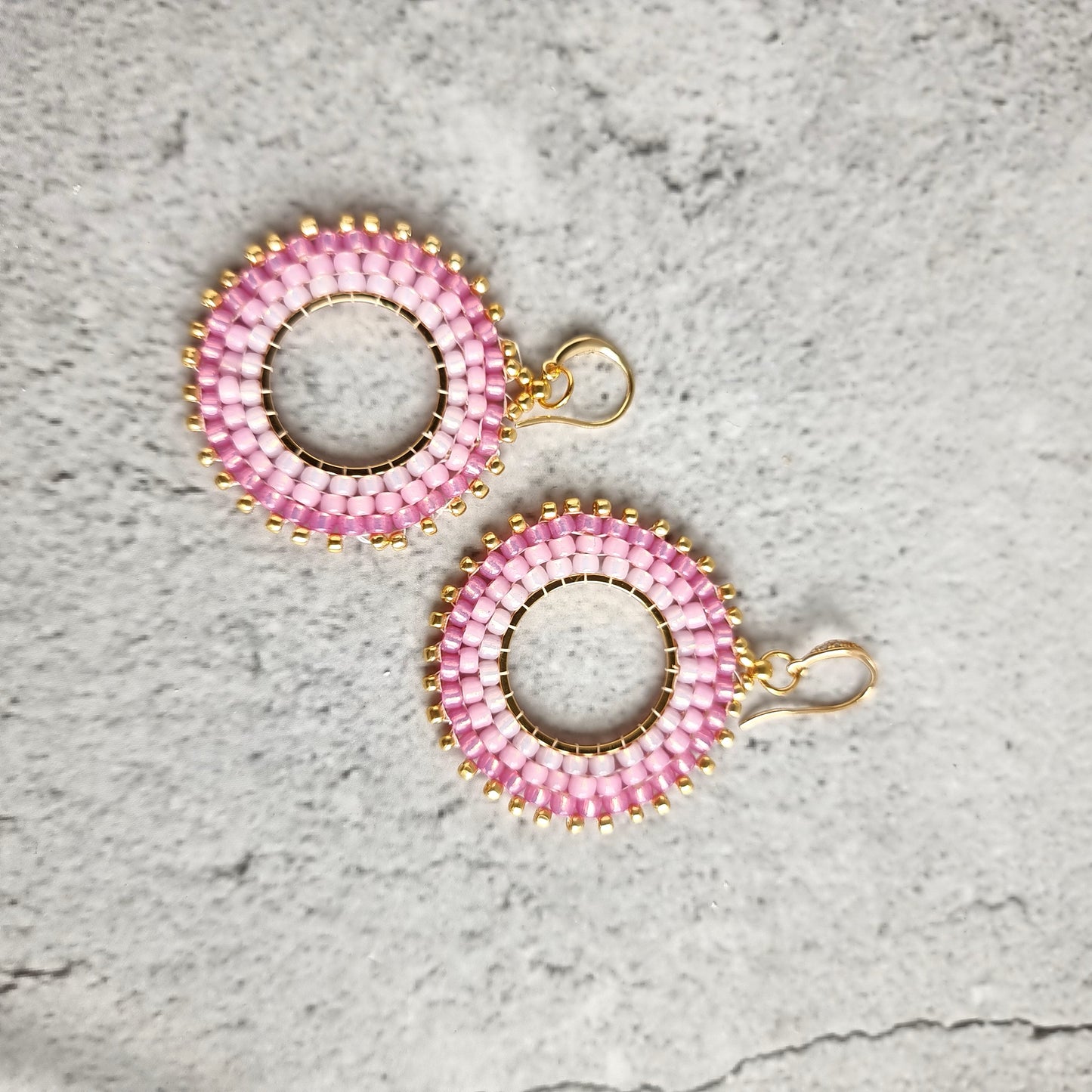 Circular Brick stitch Ombre - Hoop Earrings (Seed Bead) - Pink