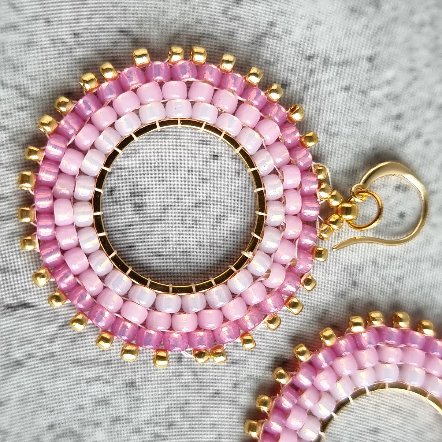 Circular Brick stitch Ombre - Hoop Earrings (Seed Bead) - Pink