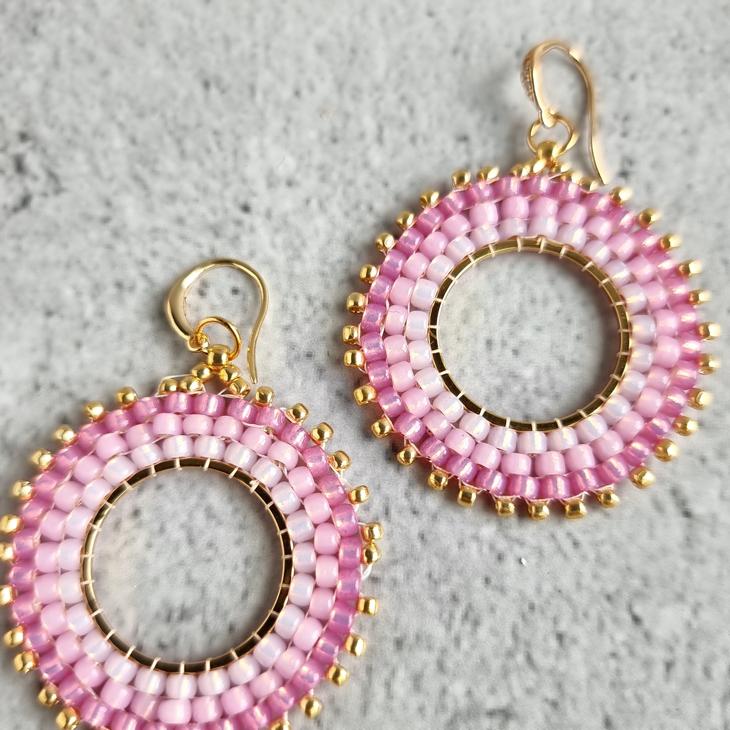 Circular Brick stitch Ombre - Hoop Earrings (Seed Bead) - Pink