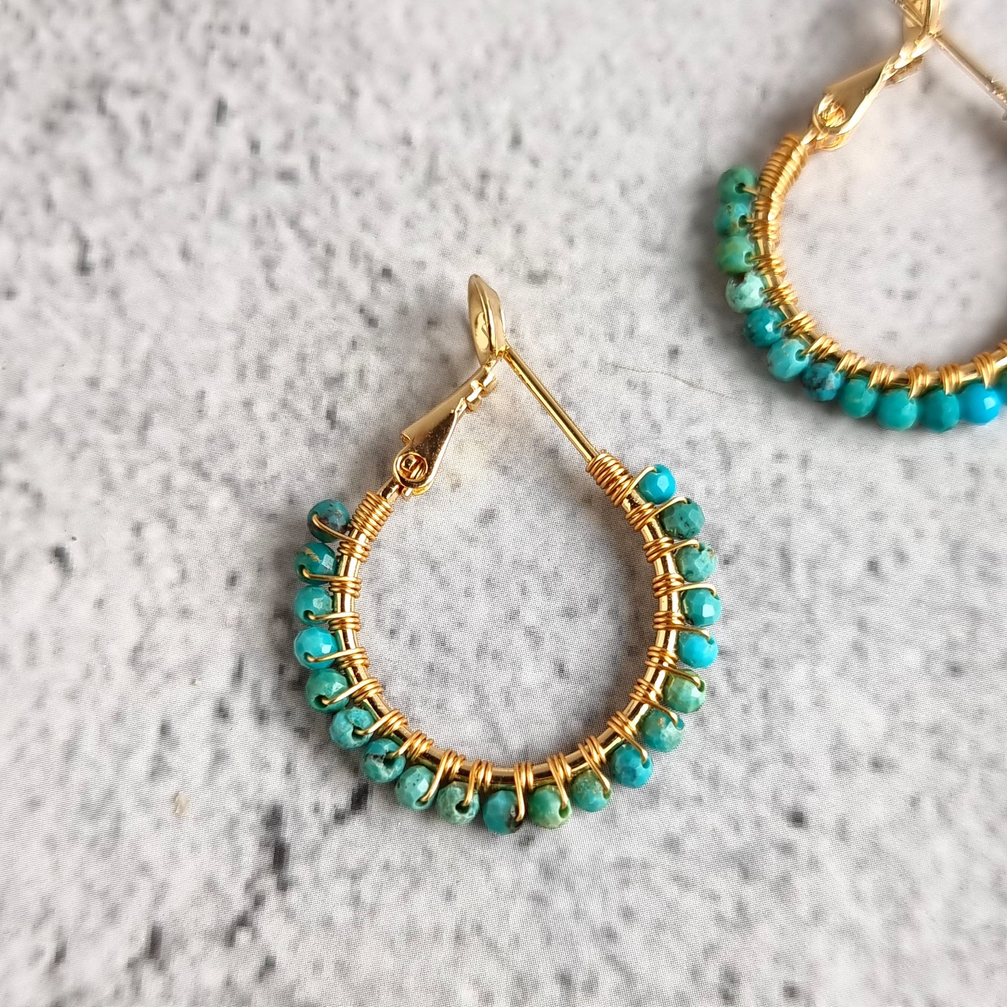 Turquoise - Small Hoop Gemstone Earrings