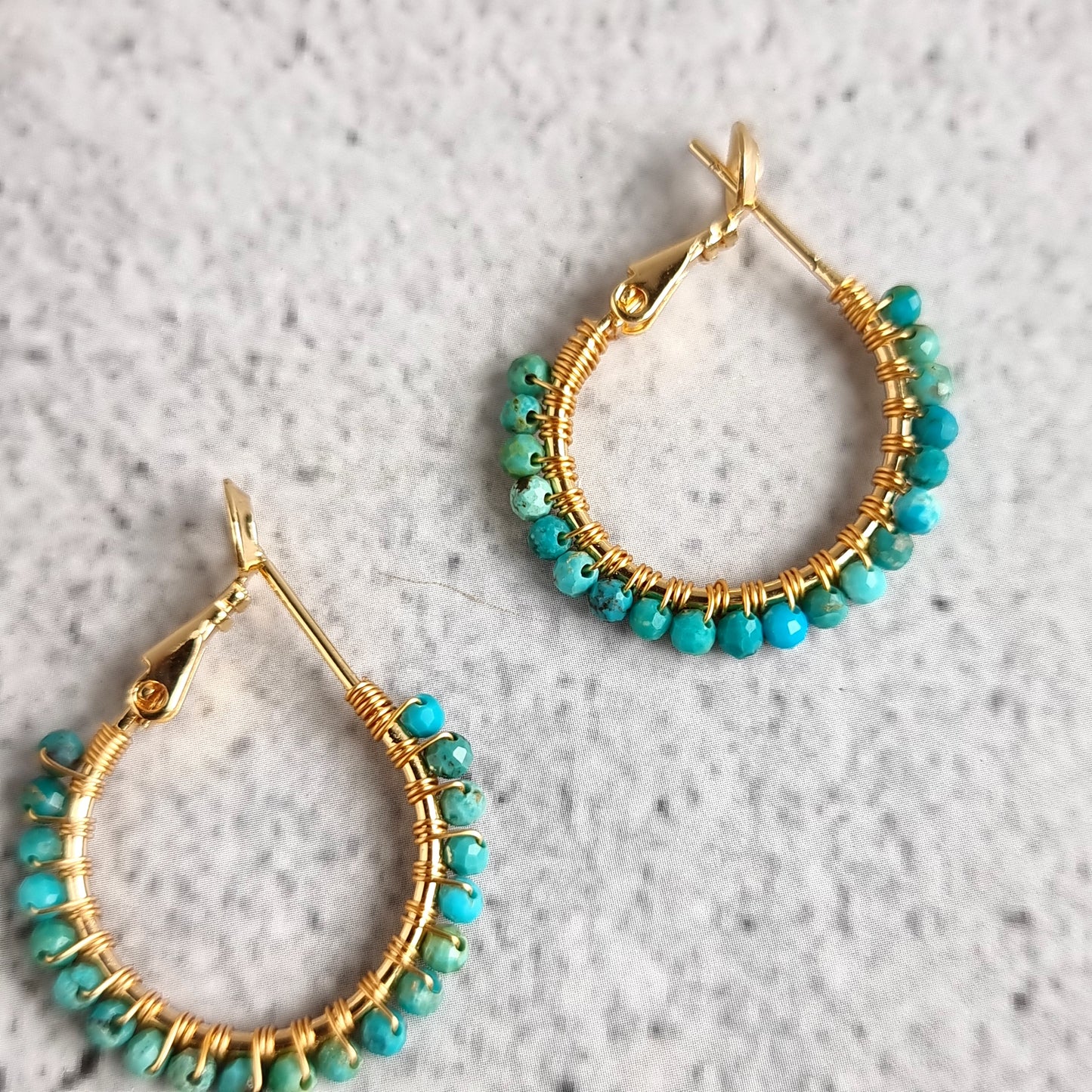 Turquoise - Small Hoop Gemstone Earrings
