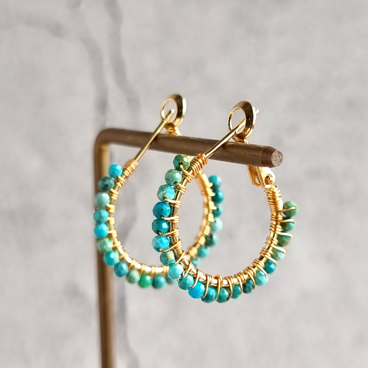 Turquoise - Small Hoop Gemstone Earrings