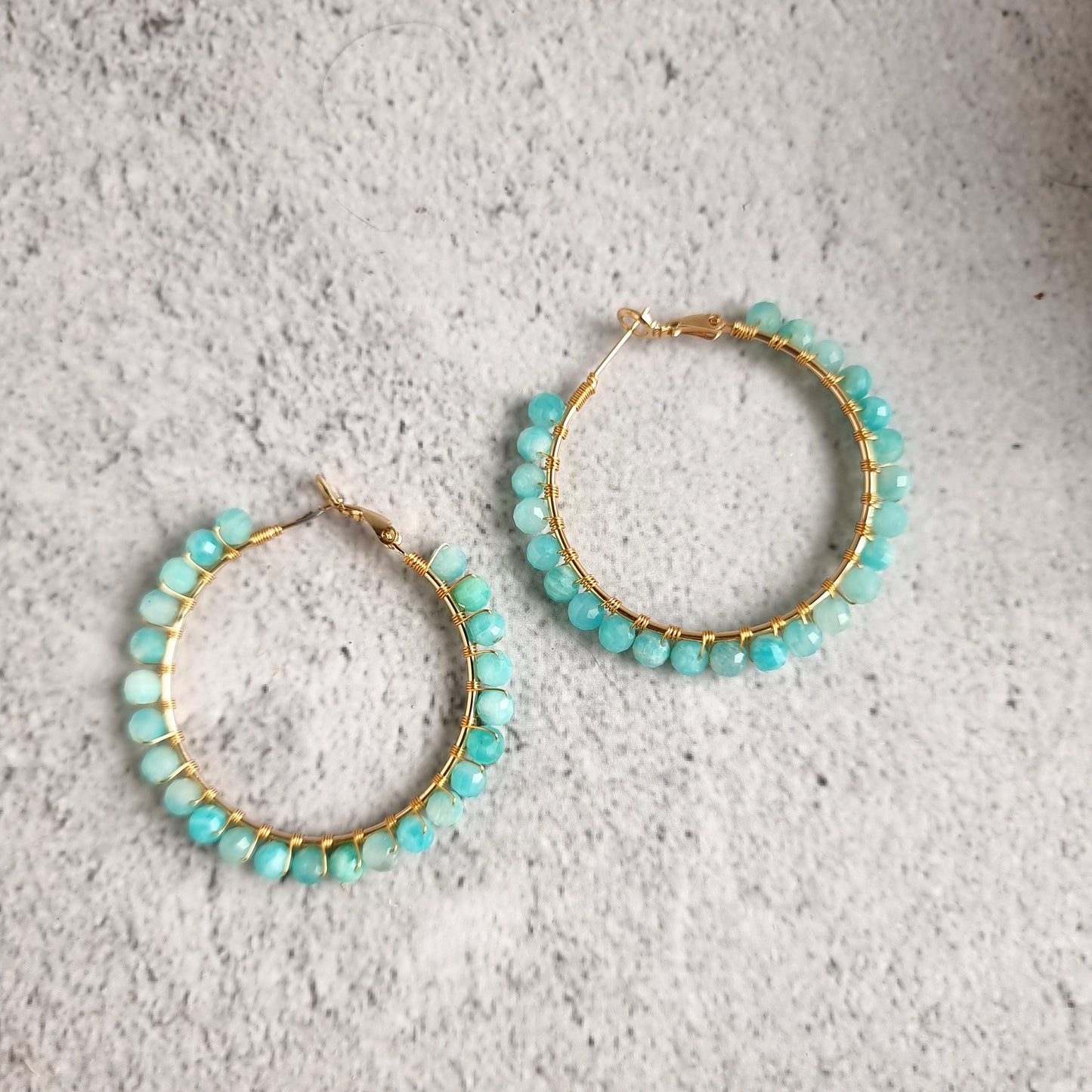 Big Hoop Gemstone Earrings - Amazonite