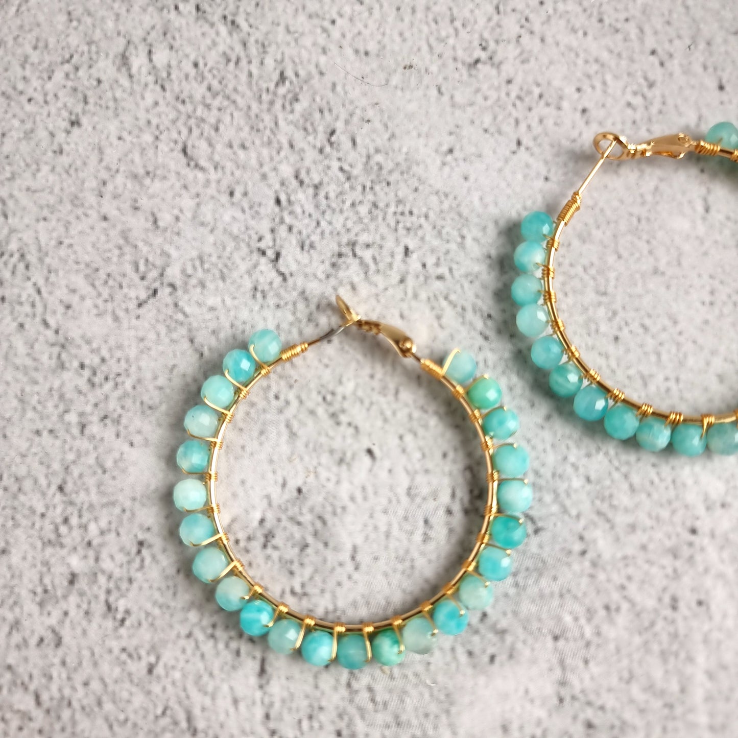 Big Hoop Gemstone Earrings - Amazonite