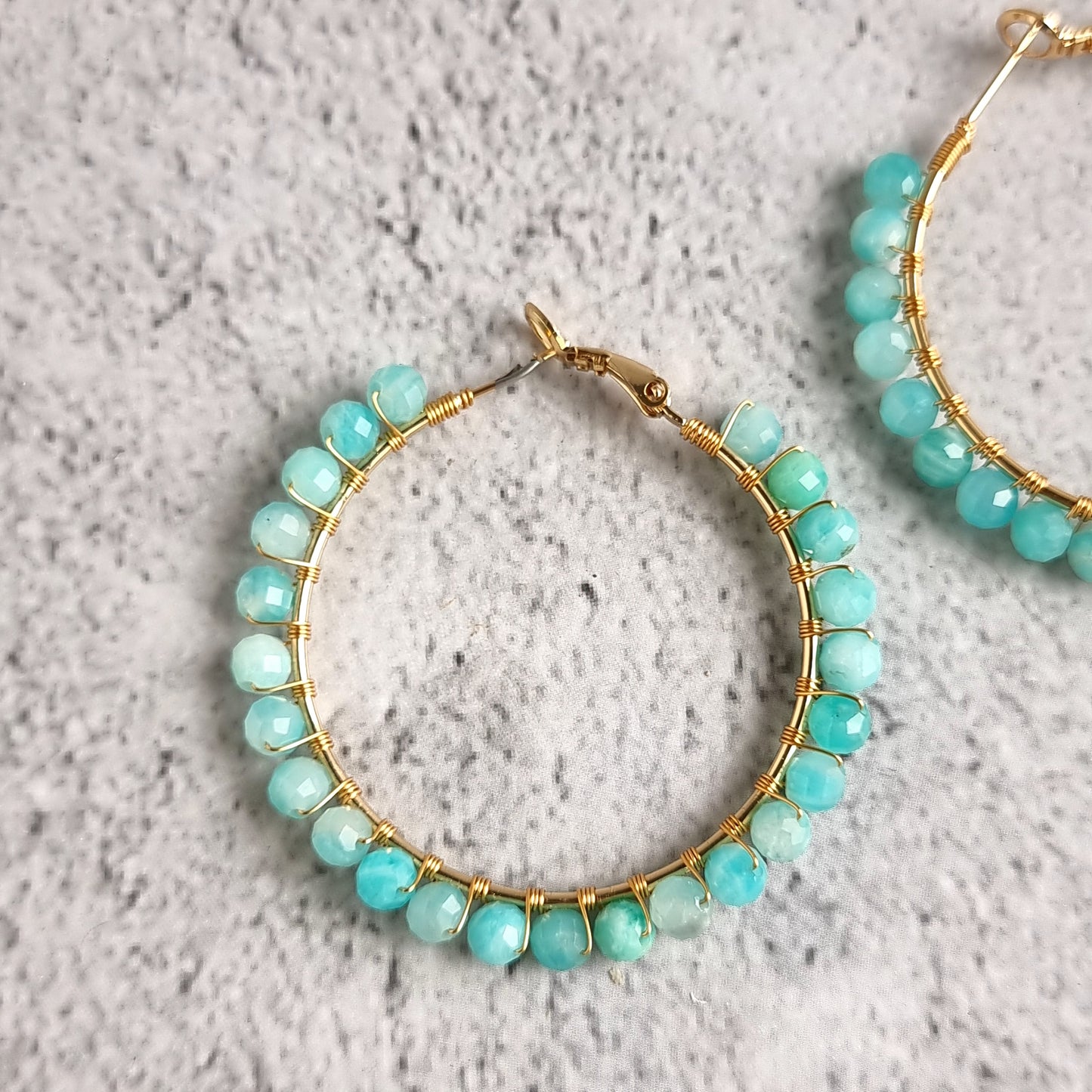 Big Hoop Gemstone Earrings - Amazonite