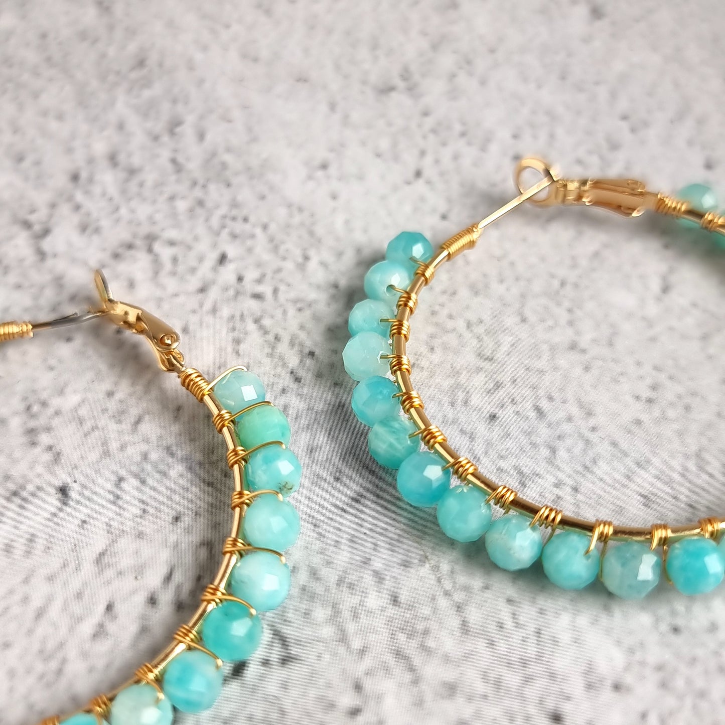 Big Hoop Gemstone Earrings - Amazonite