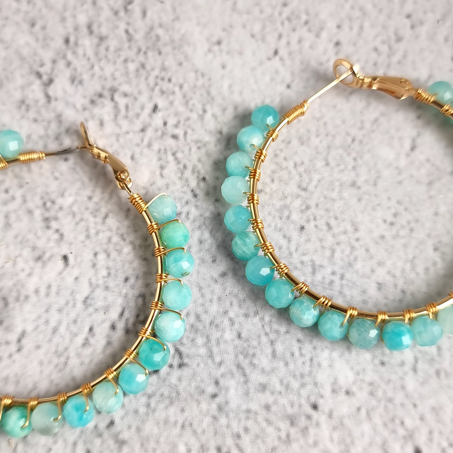 Big Hoop Gemstone Earrings - Amazonite