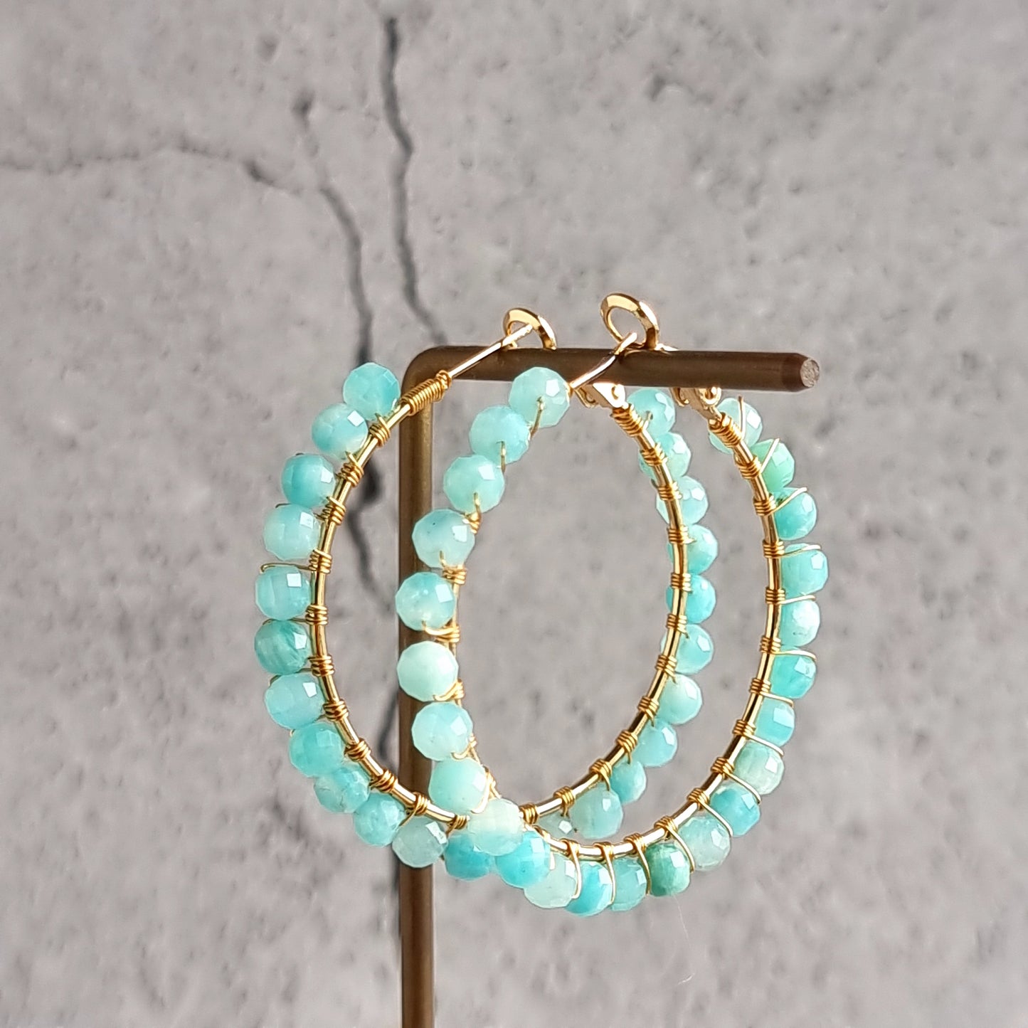 Big Hoop Gemstone Earrings - Amazonite
