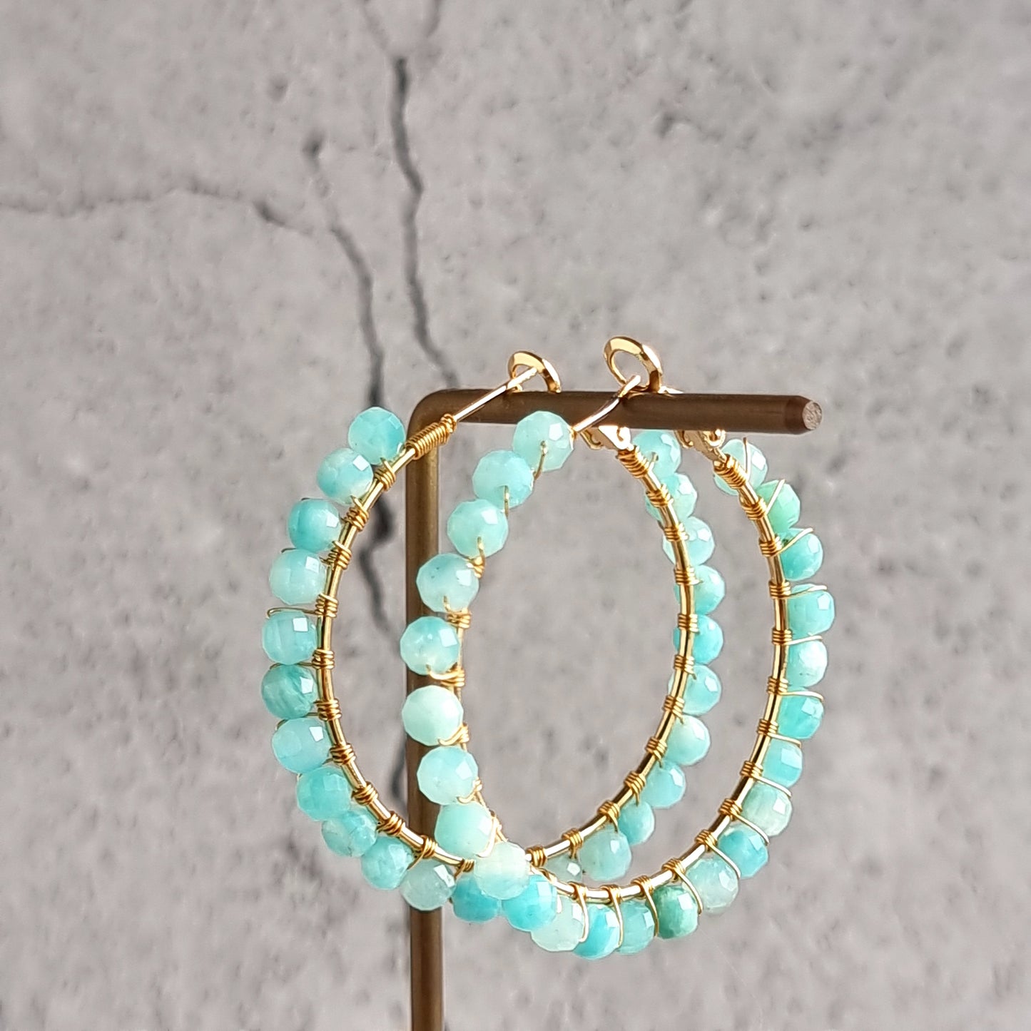 Big Hoop Gemstone Earrings - Amazonite