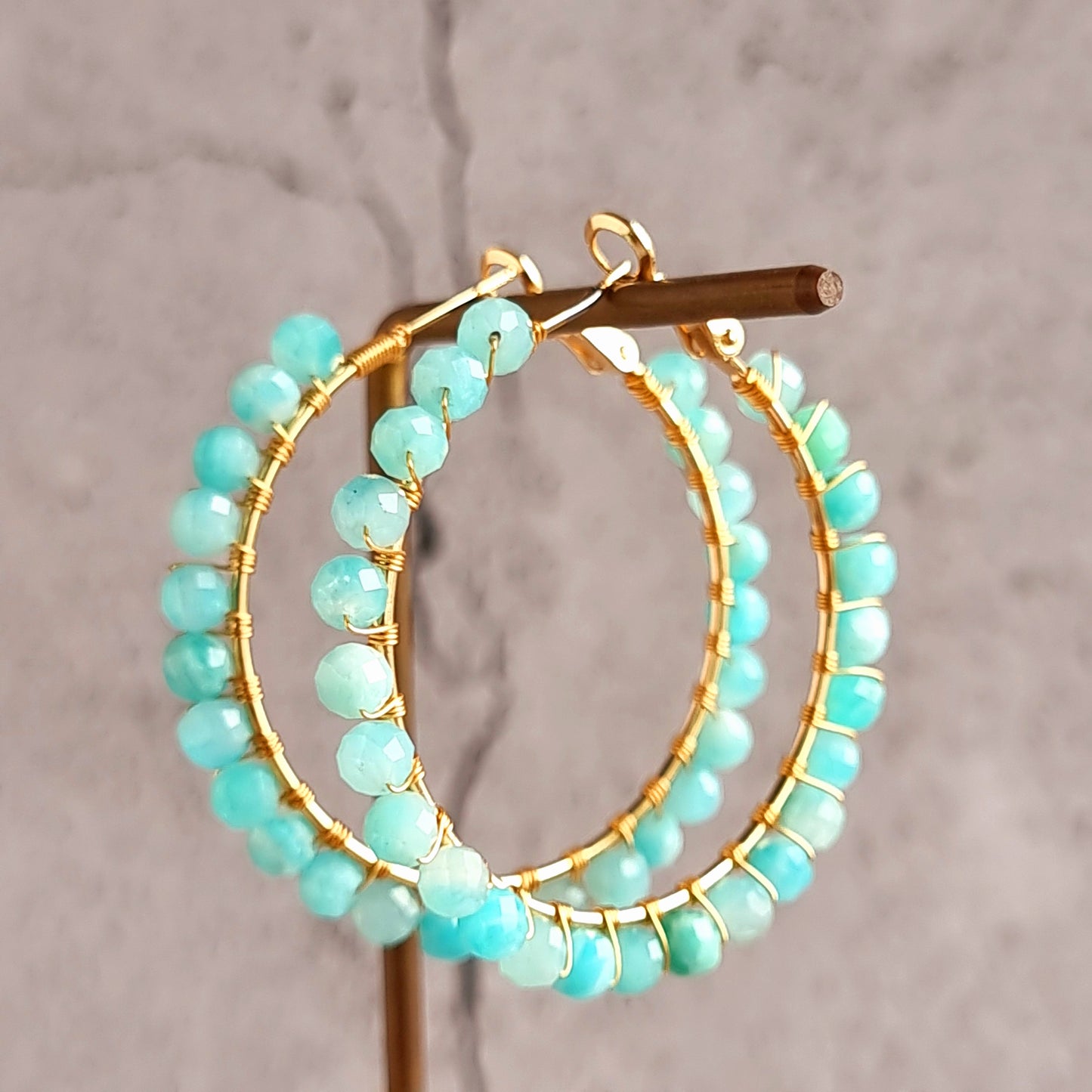 Big Hoop Gemstone Earrings - Amazonite