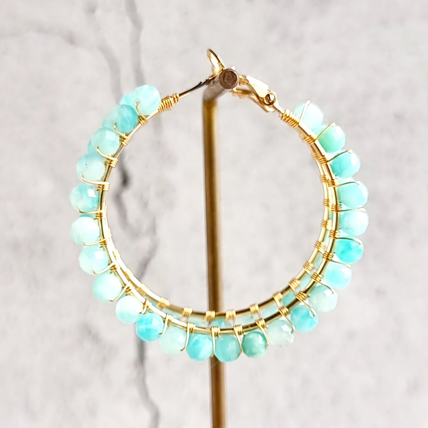 Big Hoop Gemstone Earrings - Amazonite