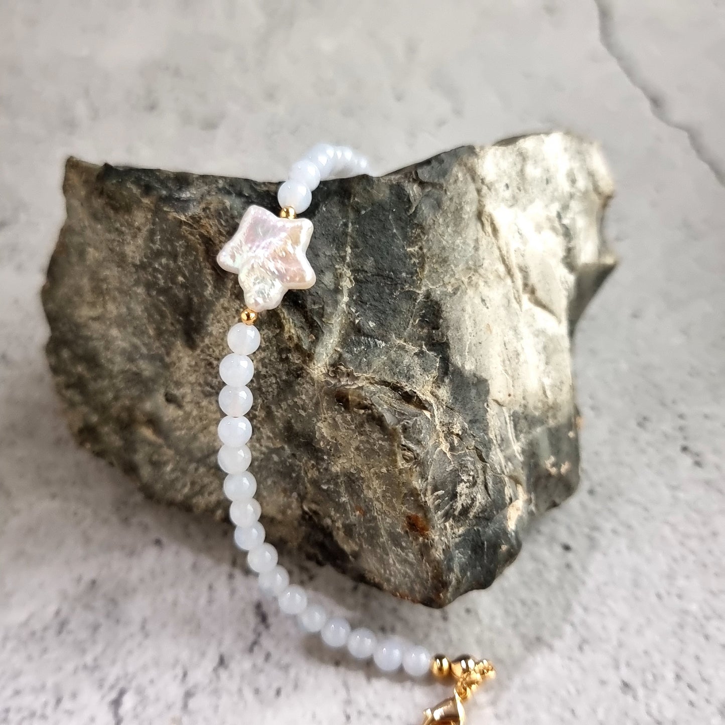 Blue lace Agate Gemstone Bracelet with Star Fresh Water Pearl