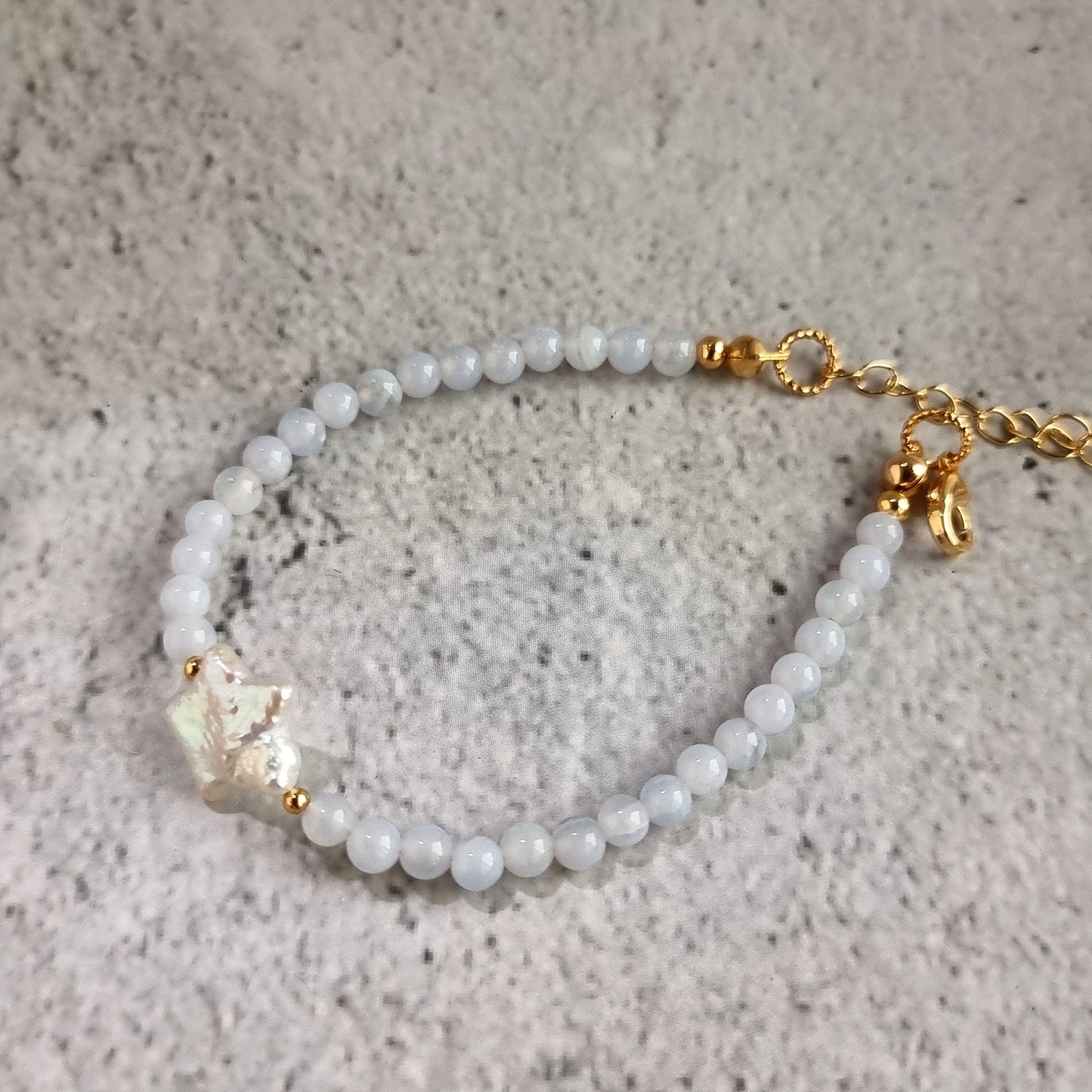 Blue lace Agate Gemstone Bracelet with Star Fresh Water Pearl