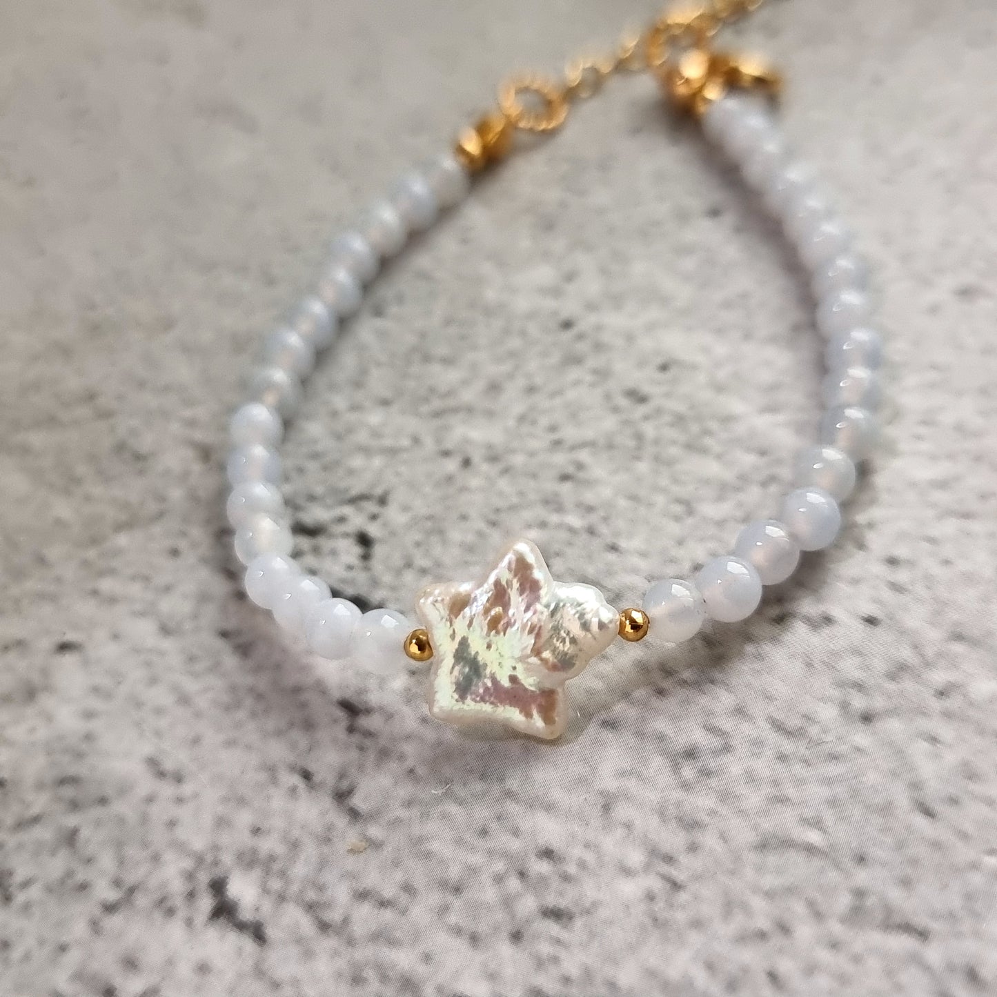Blue lace Agate Gemstone Bracelet with Star Fresh Water Pearl