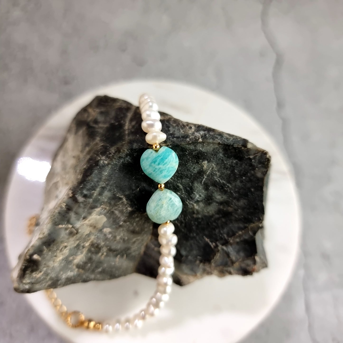 Amazonite Gemstone with Fresh Water Pearl Bracelet