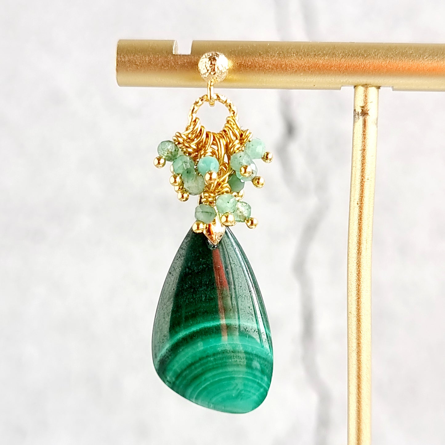 Malachite with cluster of Shaded Emerald Gemstone Earrings