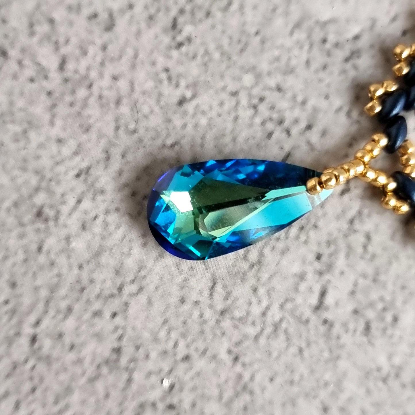 Super Lace Necklace - Super duo with Bermuda Blue Austrian Crystal