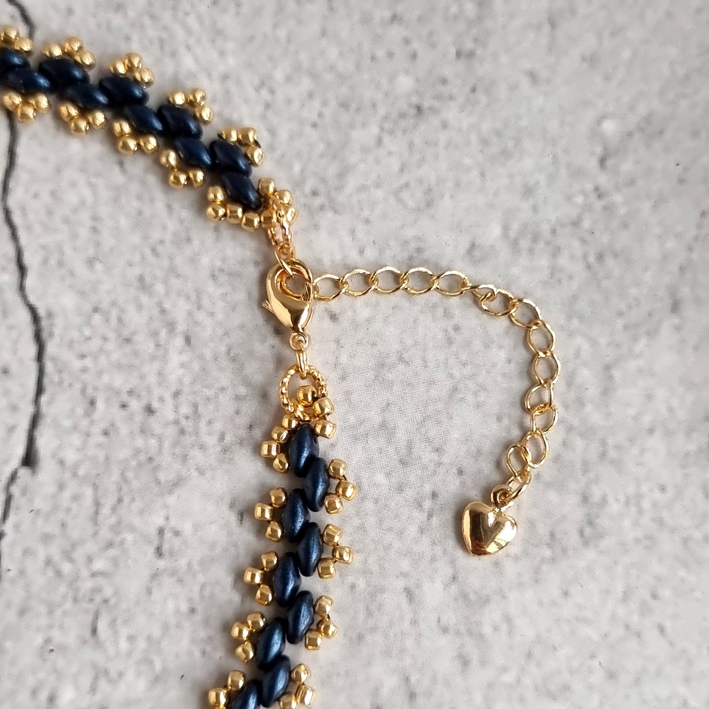 Super Lace Necklace - Super duo with Bermuda Blue Austrian Crystal