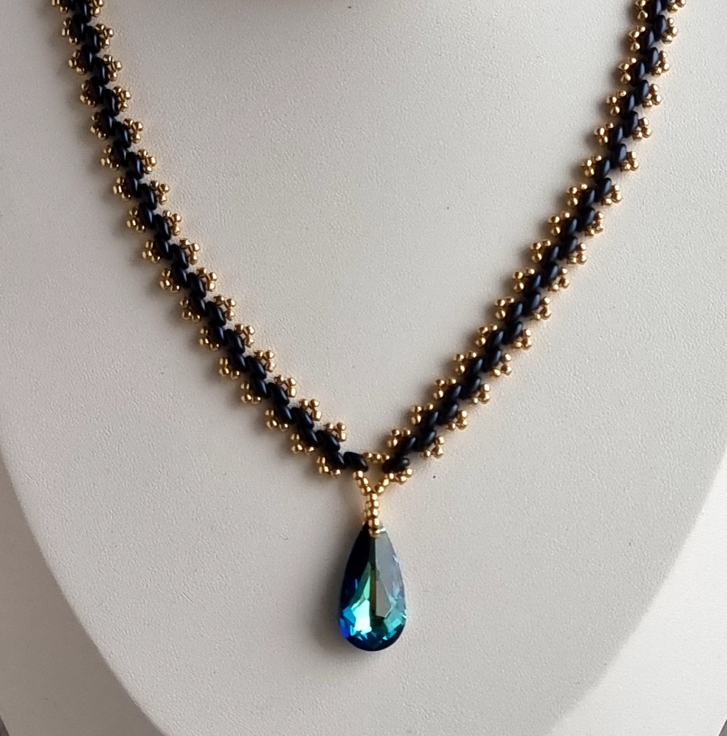 Super Lace Necklace - Super duo with Bermuda Blue Austrian Crystal