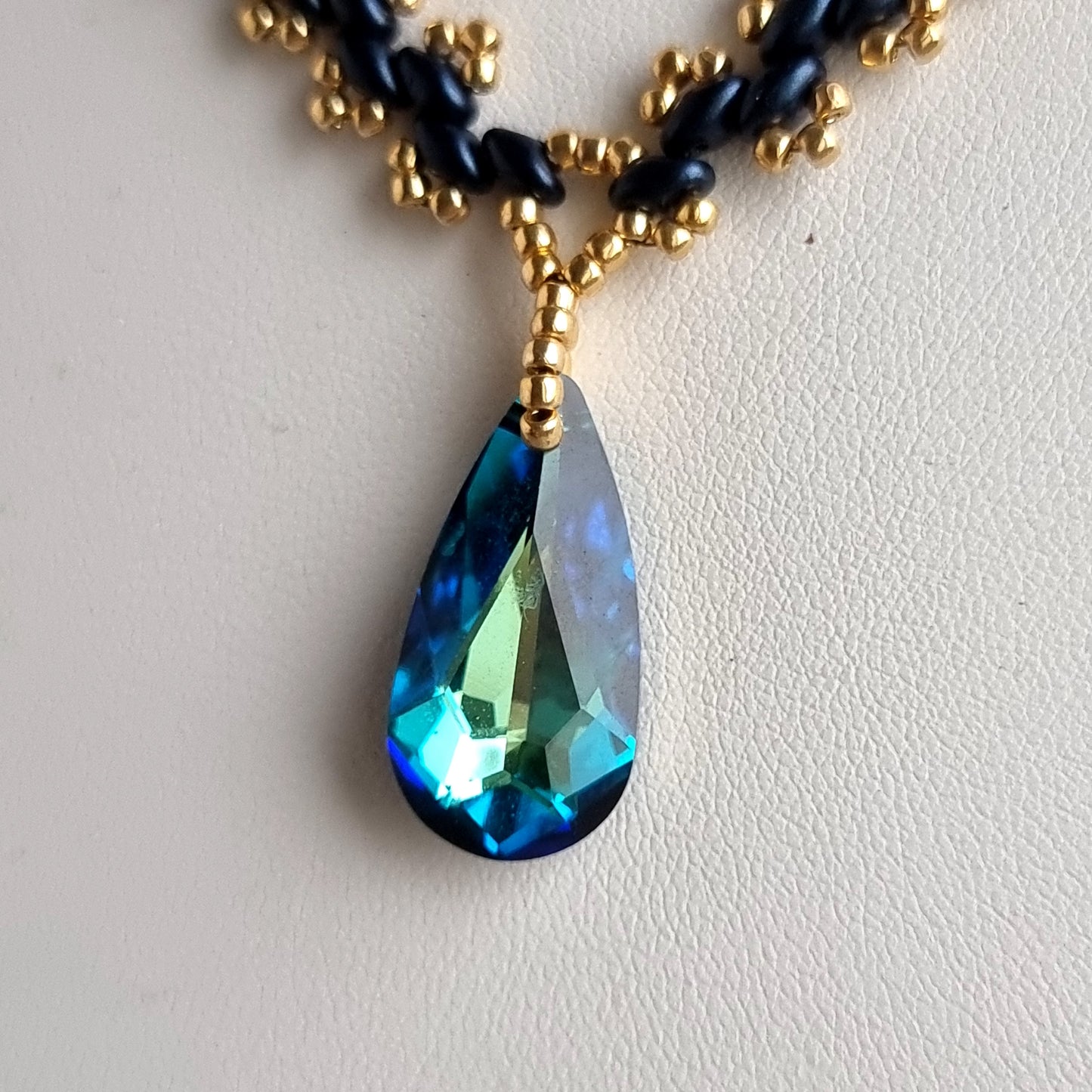Super Lace Necklace - Super duo with Bermuda Blue Austrian Crystal