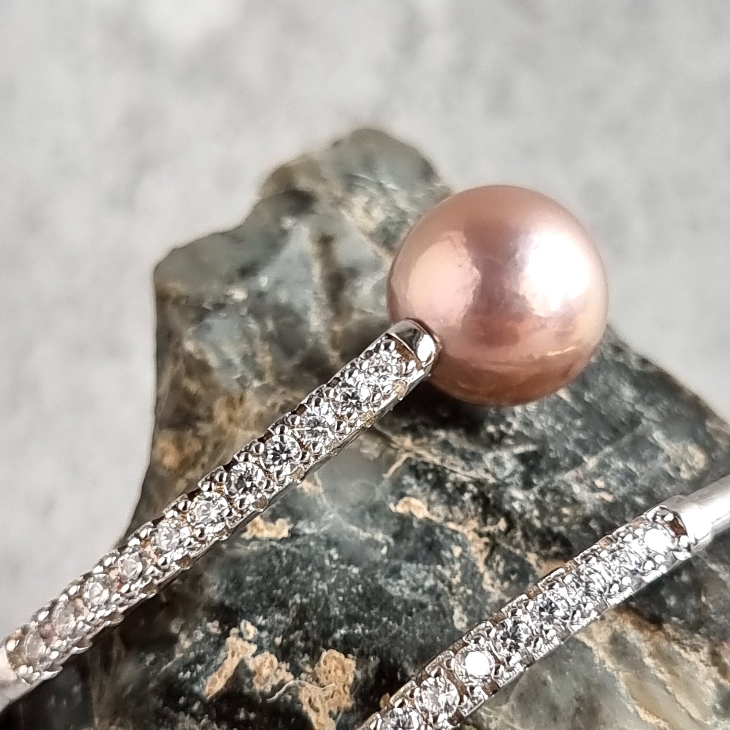 Fresh Water Pearl Sterling Silver S 925 Open Bangle/Bracelet