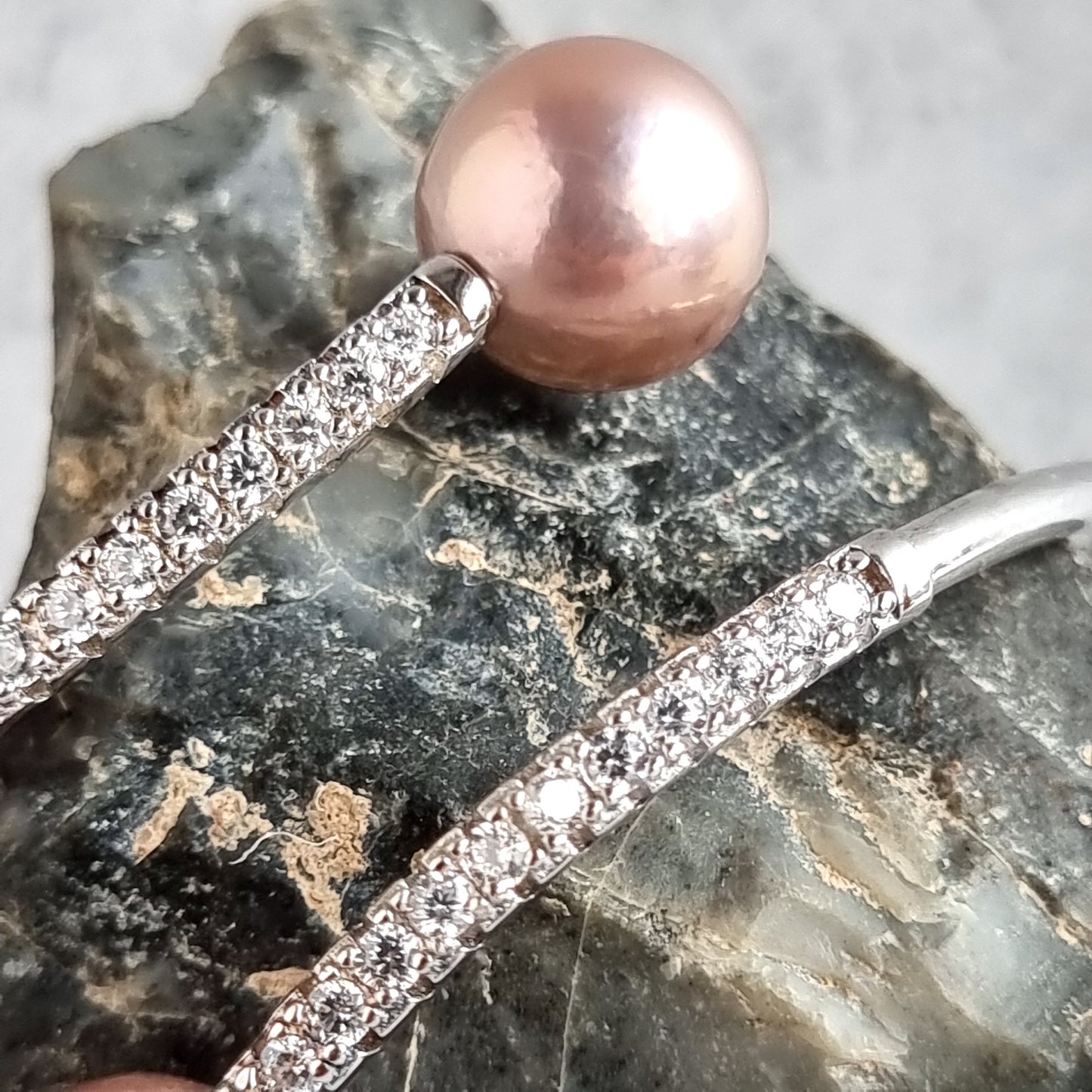 Fresh Water Pearl Sterling Silver S 925 Open Bangle/Bracelet