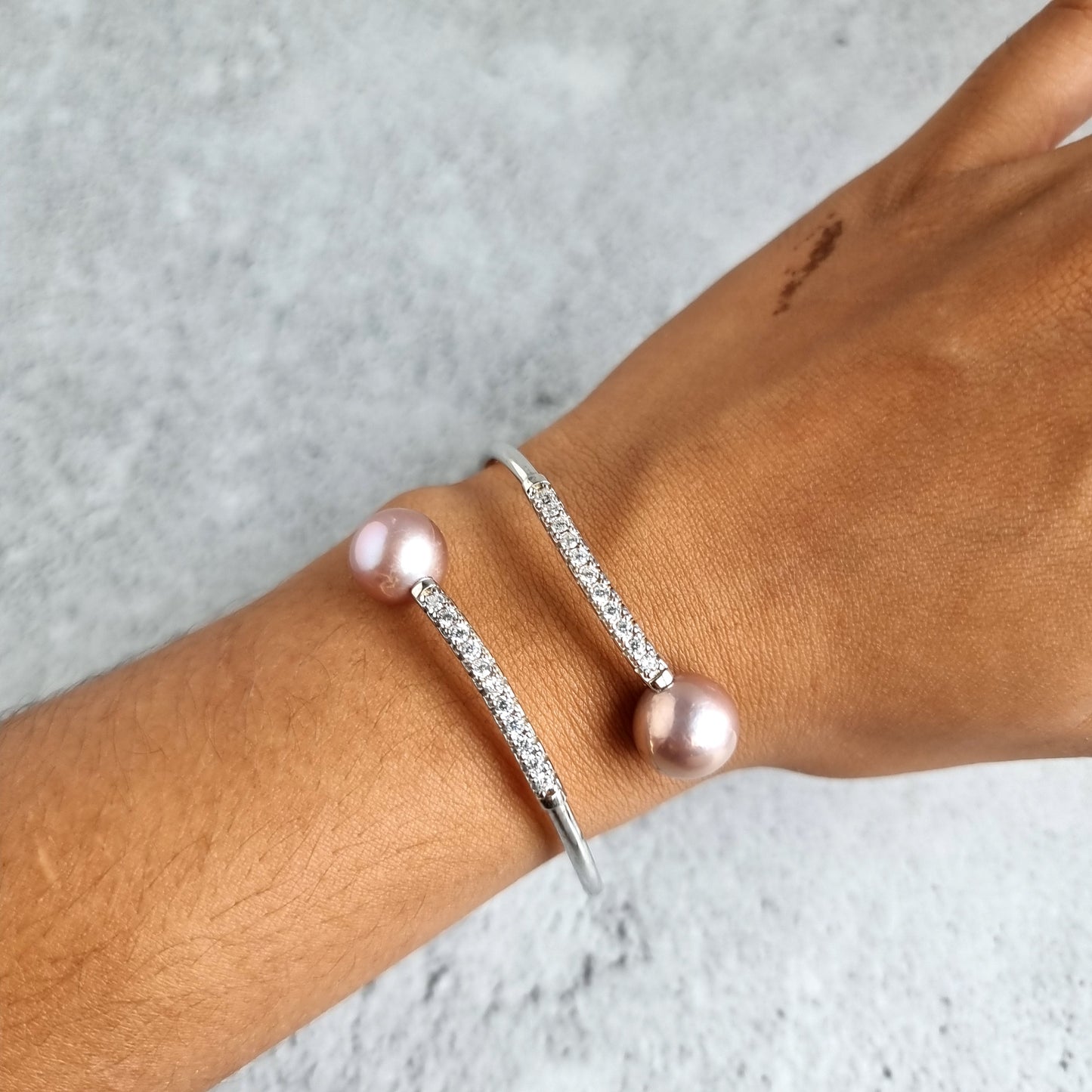 Fresh Water Pearl Sterling Silver S 925 Open Bangle/Bracelet