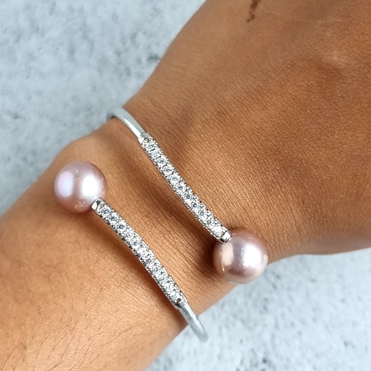 Fresh Water Pearl Sterling Silver S 925 Open Bangle/Bracelet