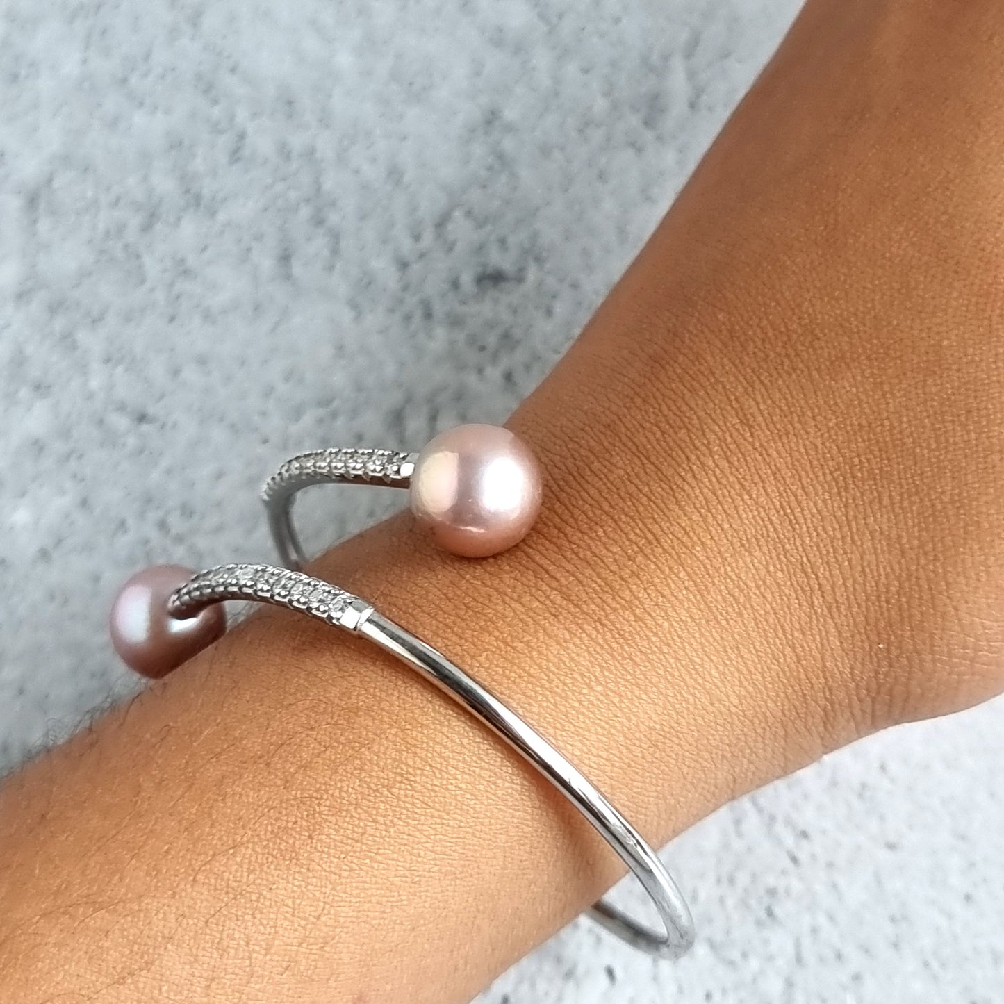 Fresh Water Pearl Sterling Silver S 925 Open Bangle/Bracelet