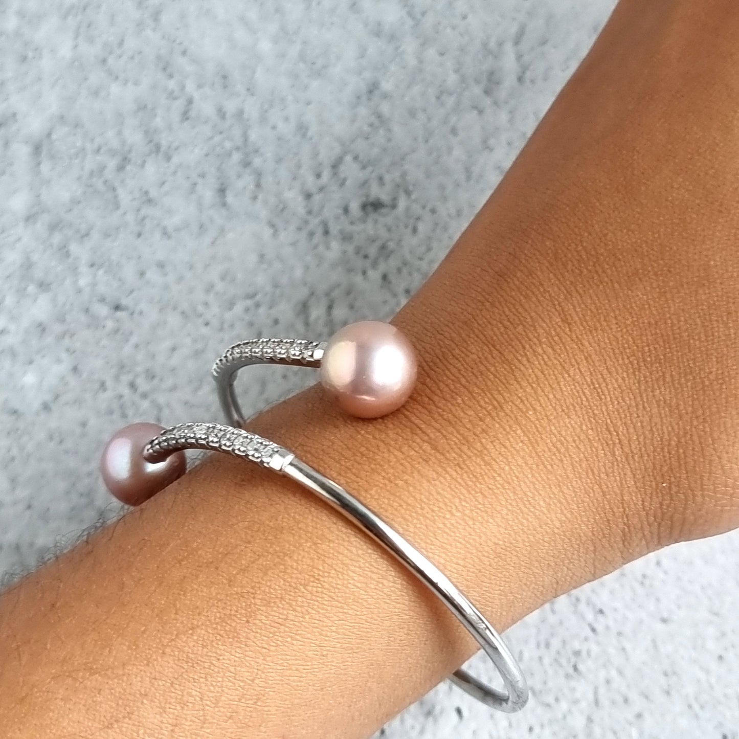 Fresh Water Pearl Sterling Silver S 925 Open Bangle/Bracelet
