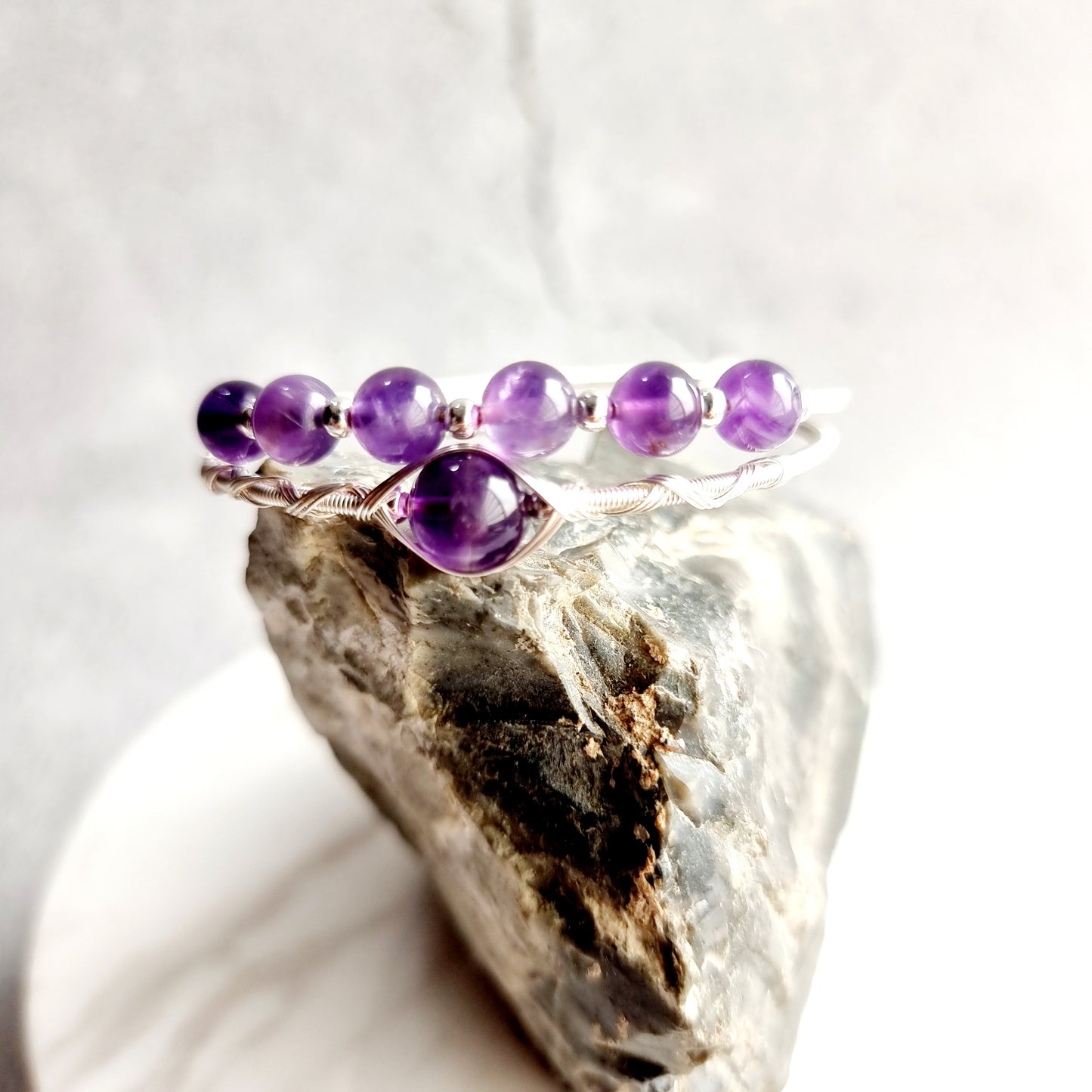 Double Wire Wrap Gemstone Bracelet - Amethyst
