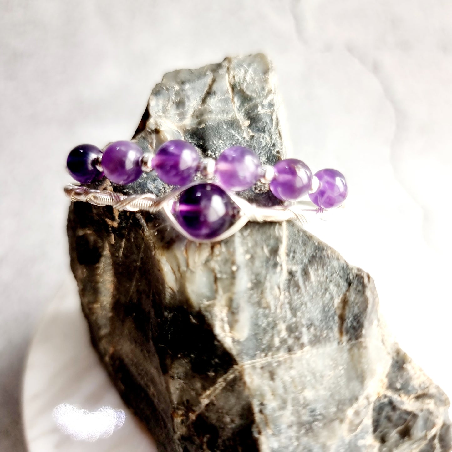 Double Wire Wrap Gemstone Bracelet - Amethyst
