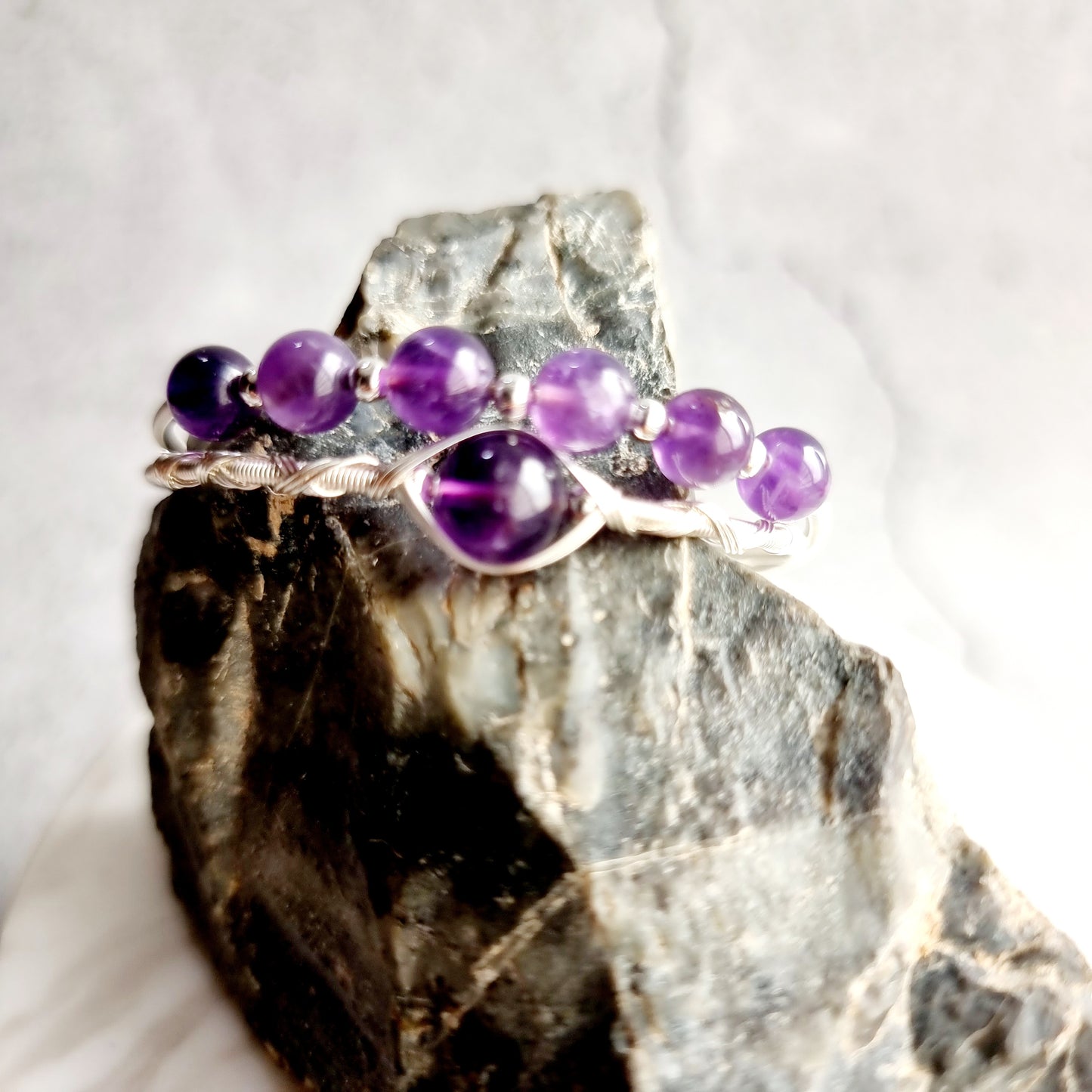 Double Wire Wrap Gemstone Bracelet - Amethyst