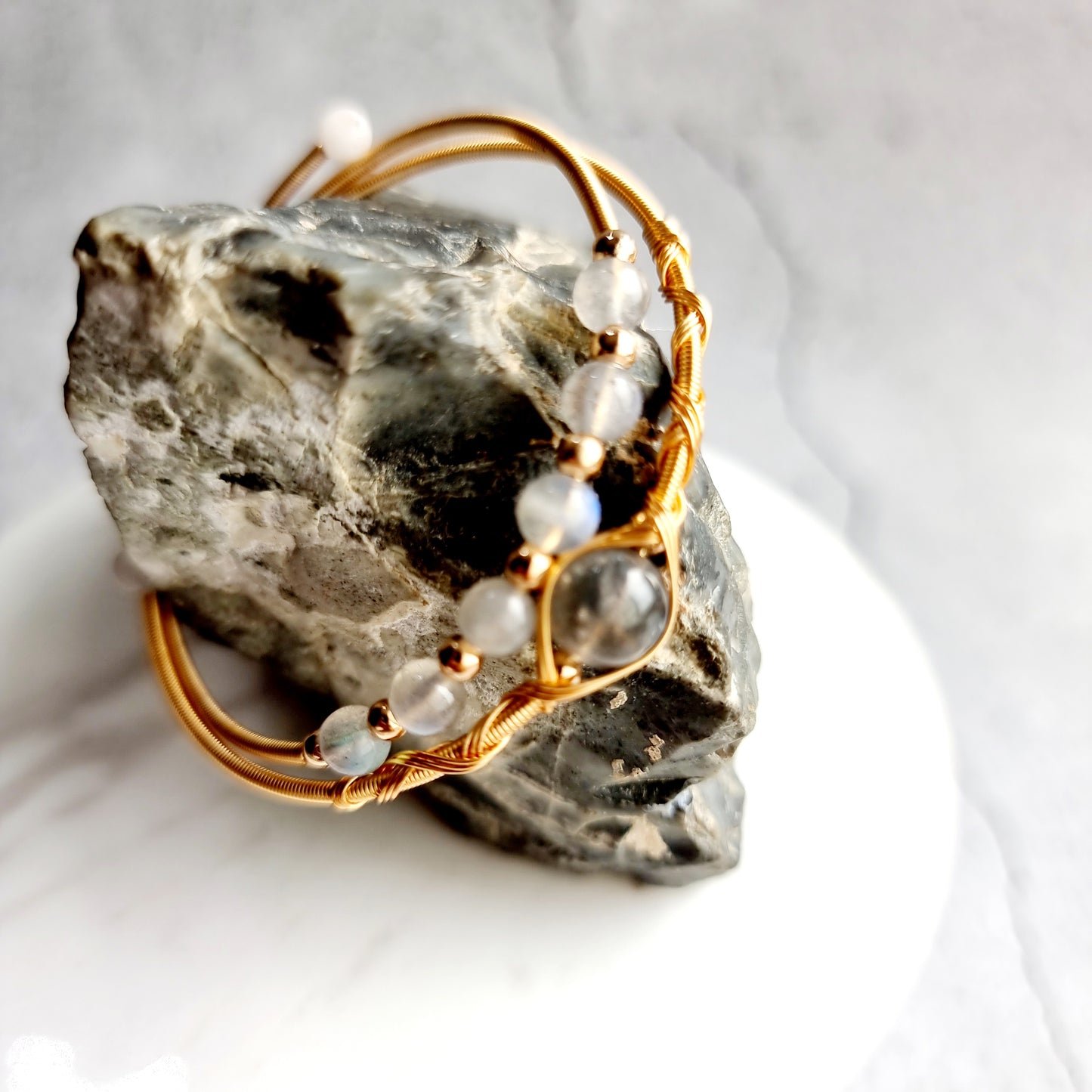 Double Wire Wrap Gemstone Bracelet - Labradorite
