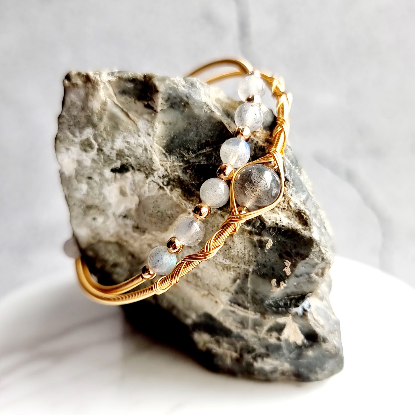 Double Wire Wrap Gemstone Bracelet - Labradorite