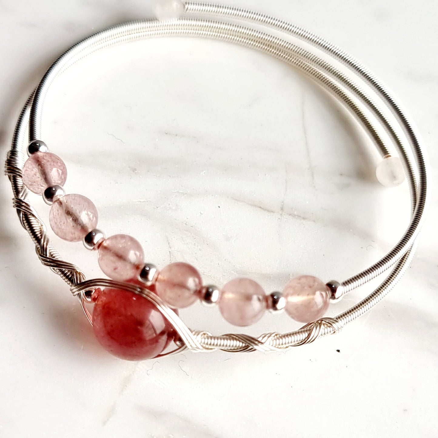 Double Wire Wrap Gemstone Bracelet - Strawberry Quartz