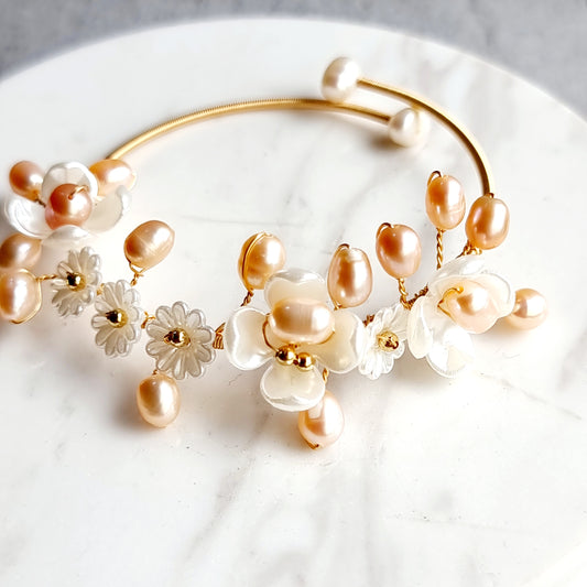 Wire Wrap Bracelet with Fresh Water Pearl & Mother of Pearl