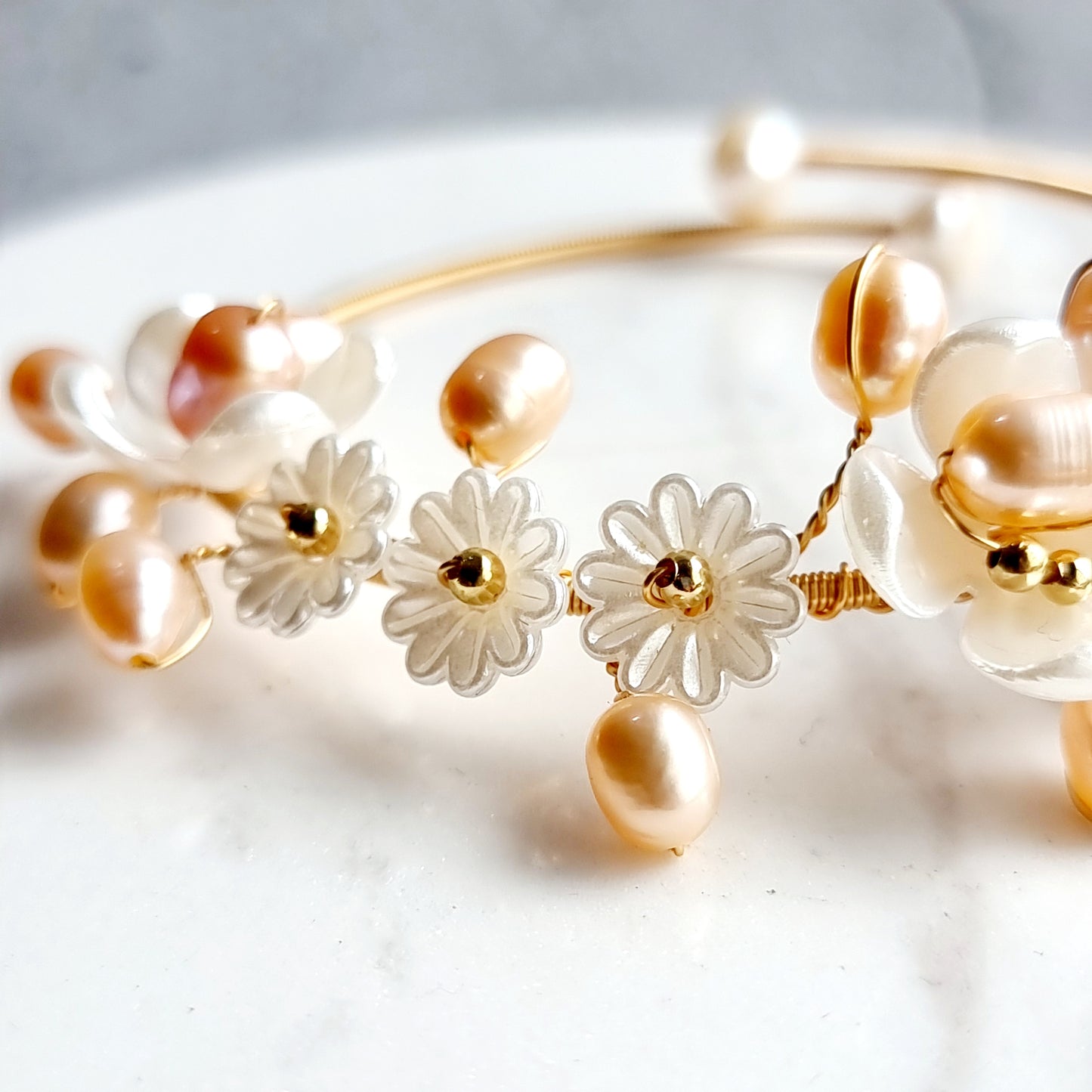 Wire Wrap Bracelet with Fresh Water Pearl & Mother of Pearl