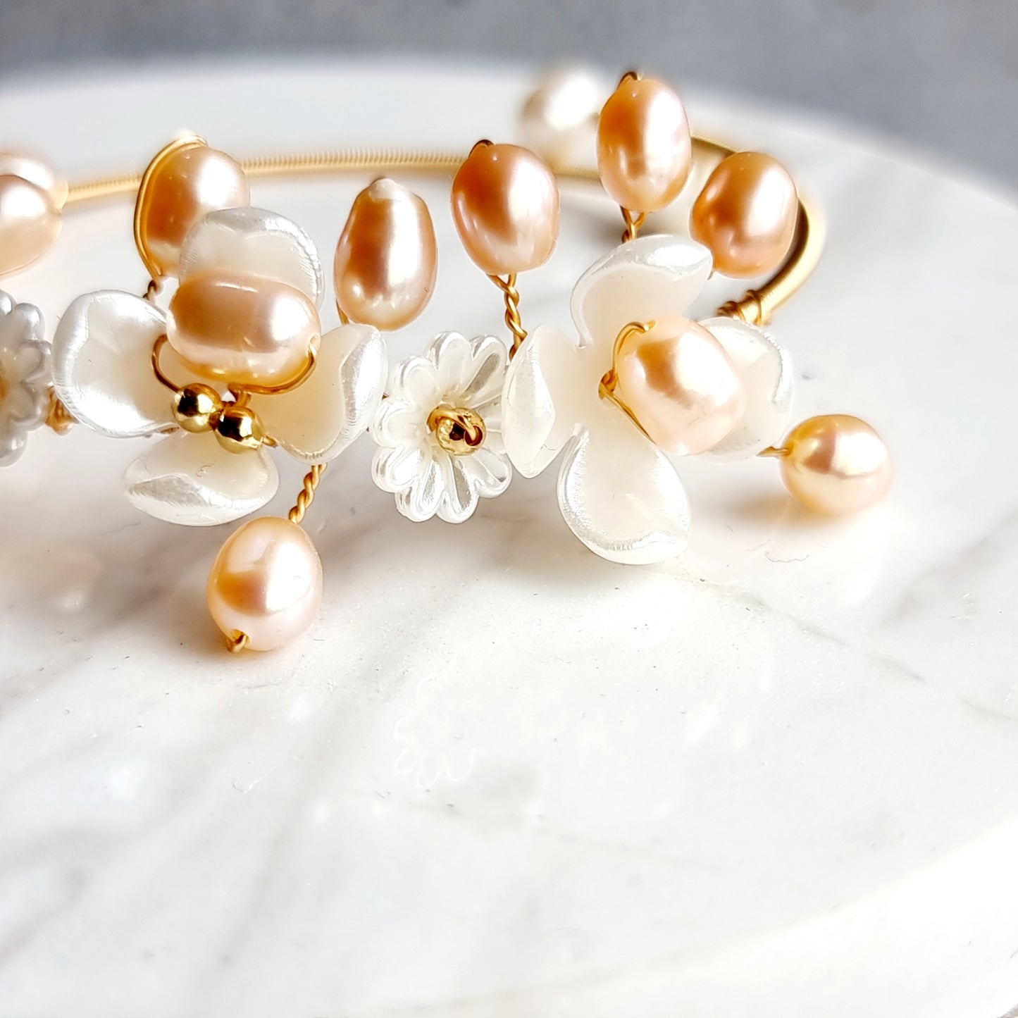 Wire Wrap Bracelet with Fresh Water Pearl & Mother of Pearl