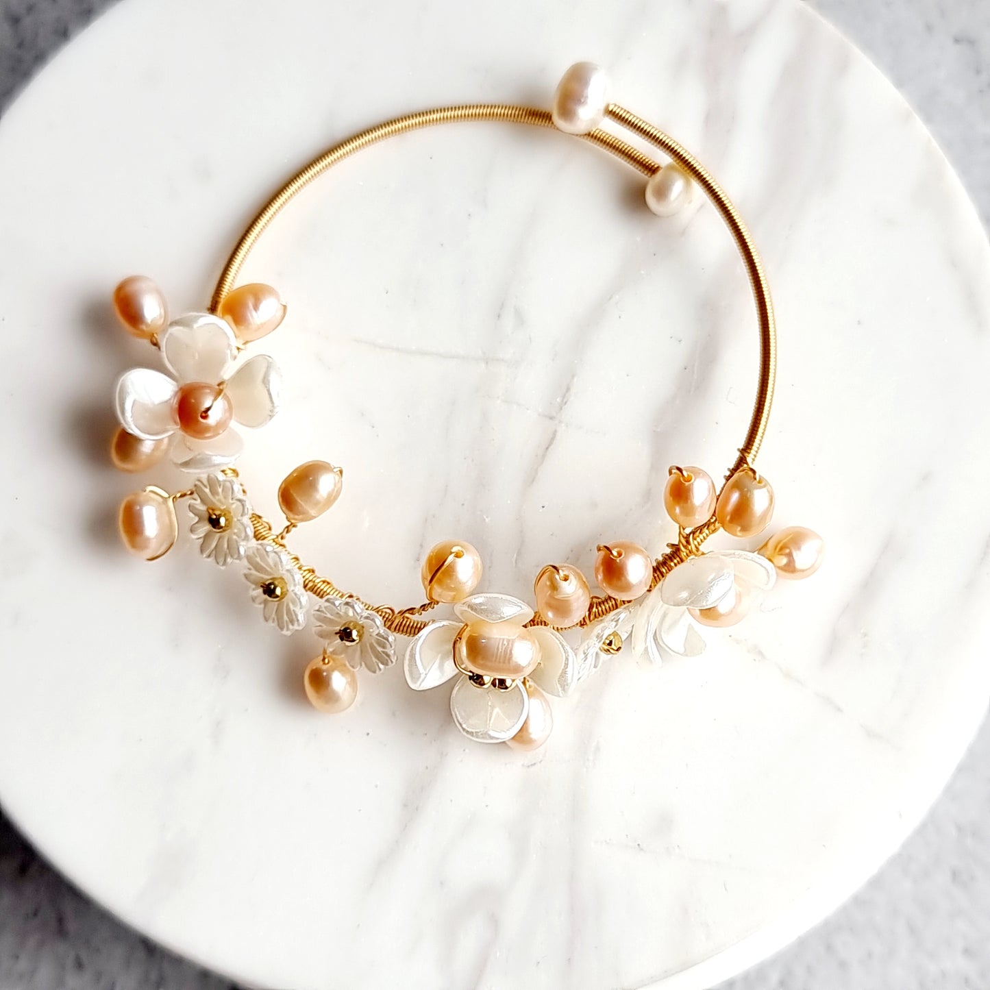Wire Wrap Bracelet with Fresh Water Pearl & Mother of Pearl