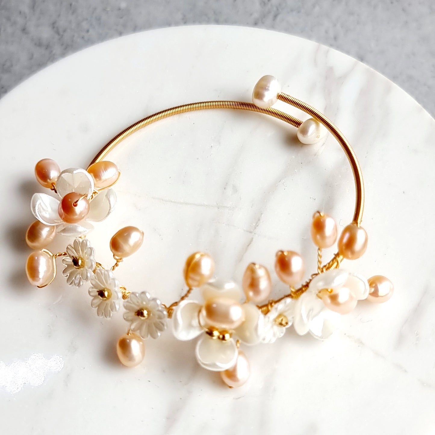 Wire Wrap Bracelet with Fresh Water Pearl & Mother of Pearl