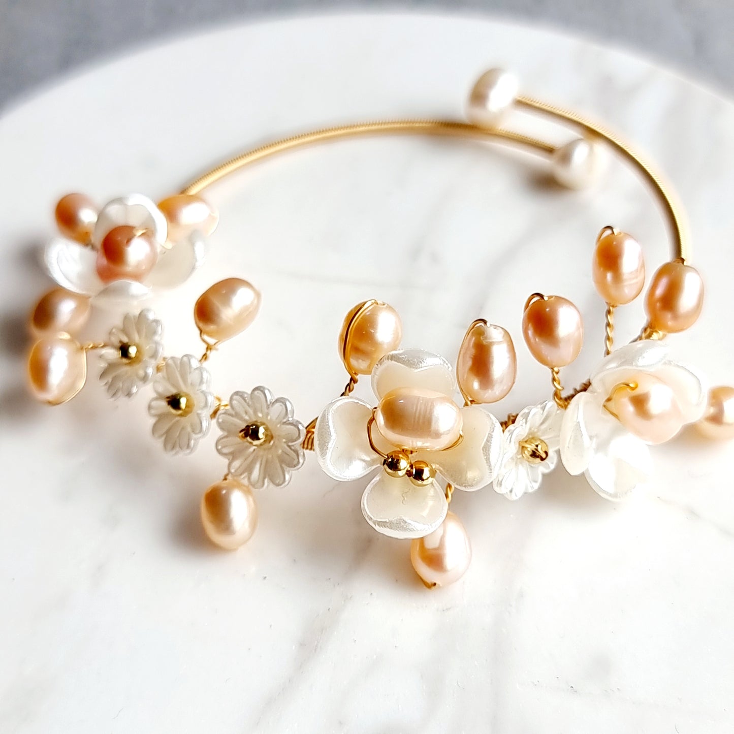Wire Wrap Bracelet with Fresh Water Pearl & Mother of Pearl