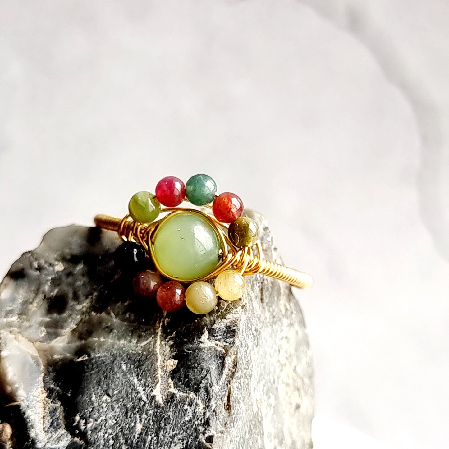 Multi Tourmaline Wire Wrap Gemstone Ring